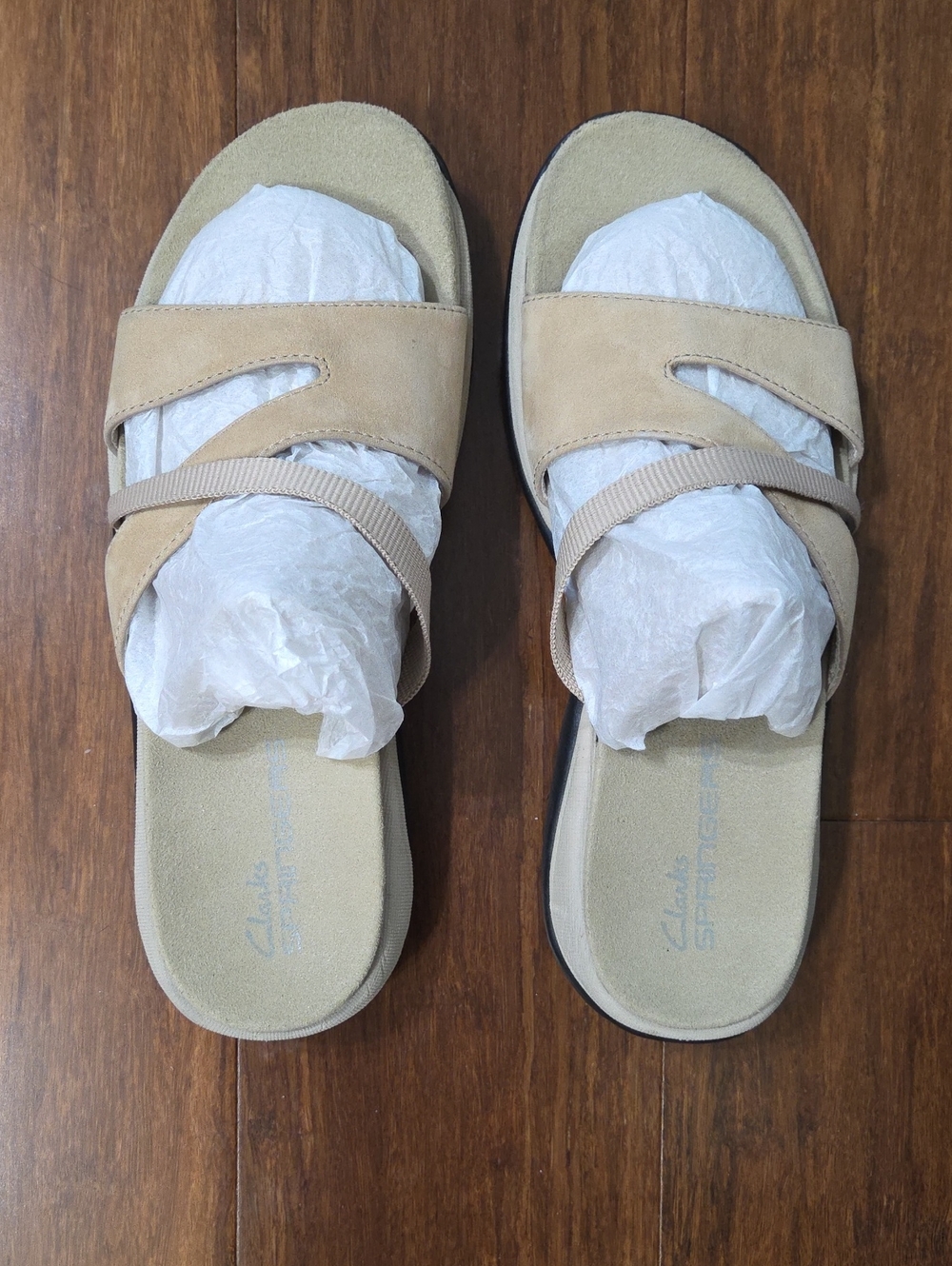 CLARKS SPRINGERS SLIP ON COMFORT TAN CREAM STRAPPY SANDALS SIZE 7